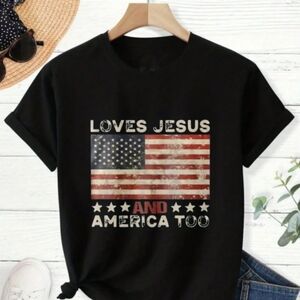 Black Graphic Tee "Loves Jesus and America Too"